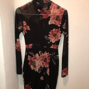 Long sleeve floral body con dress